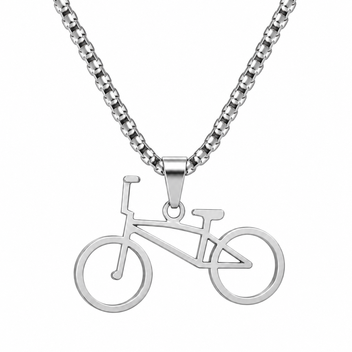 BMX bicycle pendant necklace in silver-colour finish