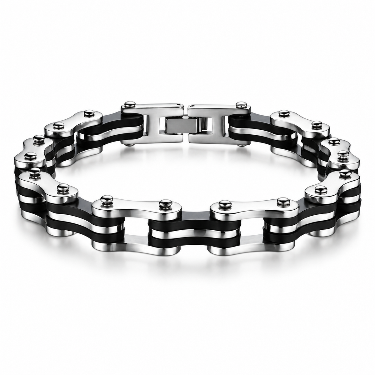 Classic Chain Bracelet with silver accent stripes and black inner links