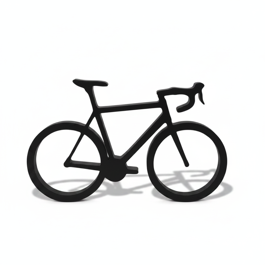 Cycolinks minimalist road bike sculpture in black, 3D printed PLA, modern minimalist bicycle silhouette décor.