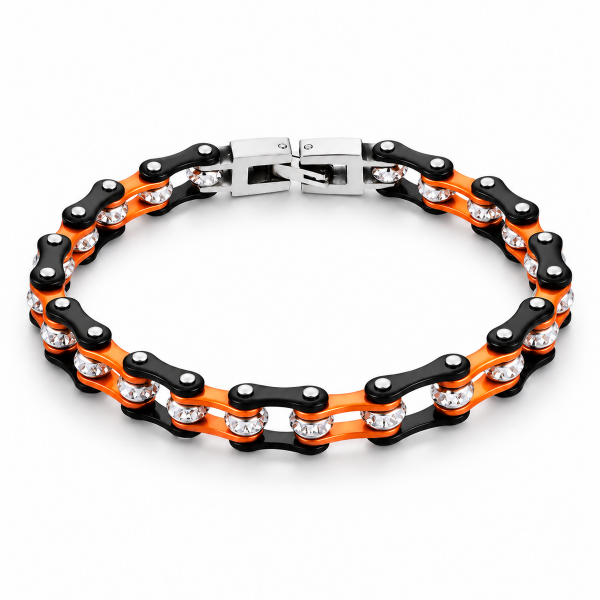 Punk Orange Crystal Bike Chain Bracelet – 7mm, complete oval bracelet on a clean white background