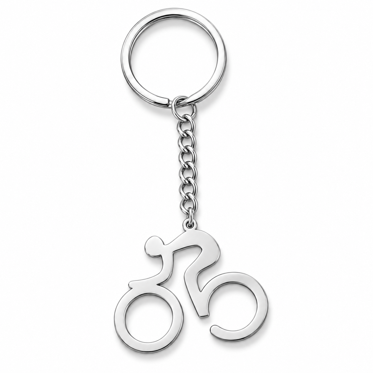 Silver road bicycle keyring on white background