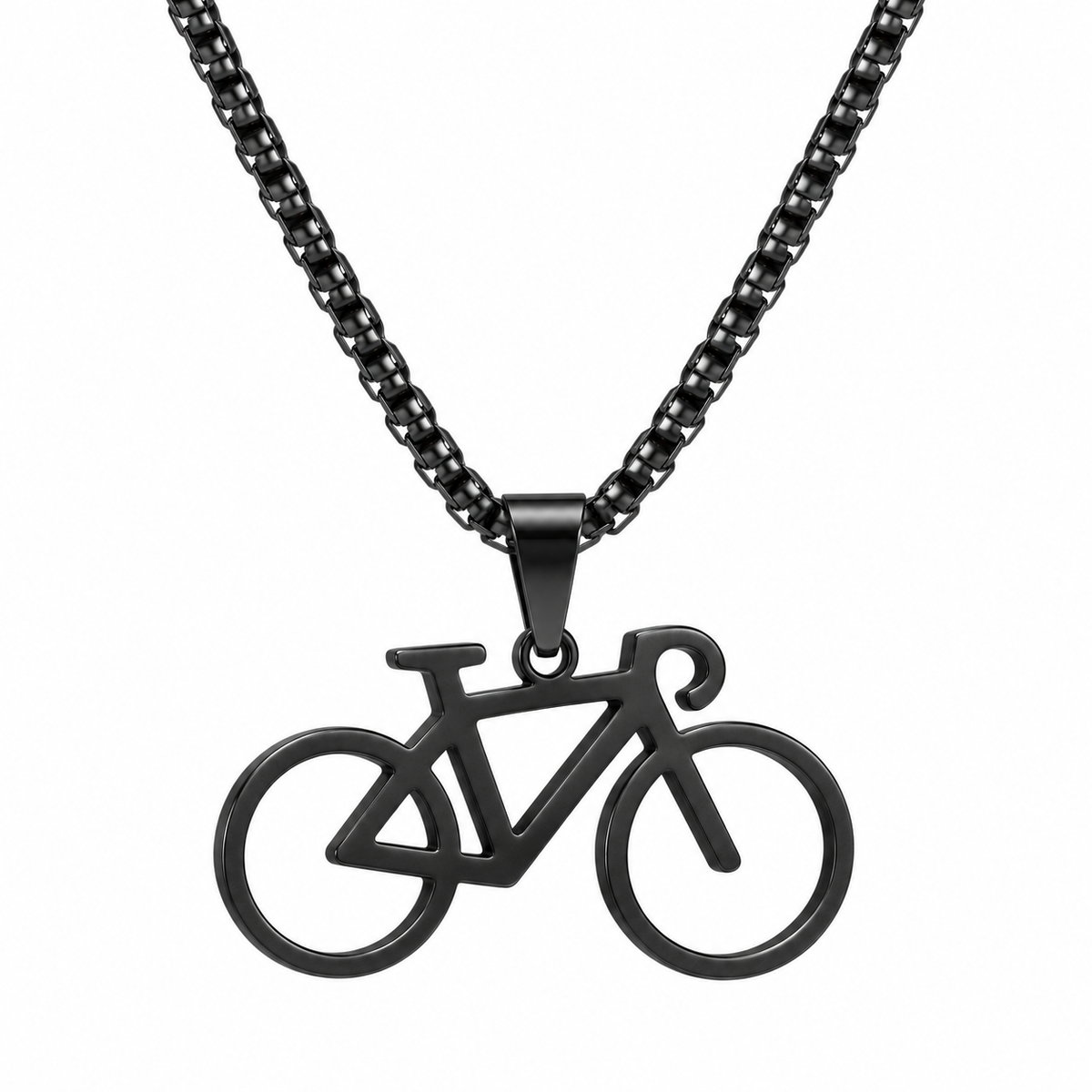 Road bike pendant necklace in black finish