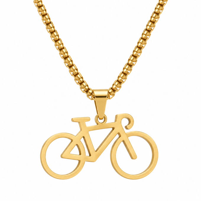 Road bike pendant necklace in gold-colour finish