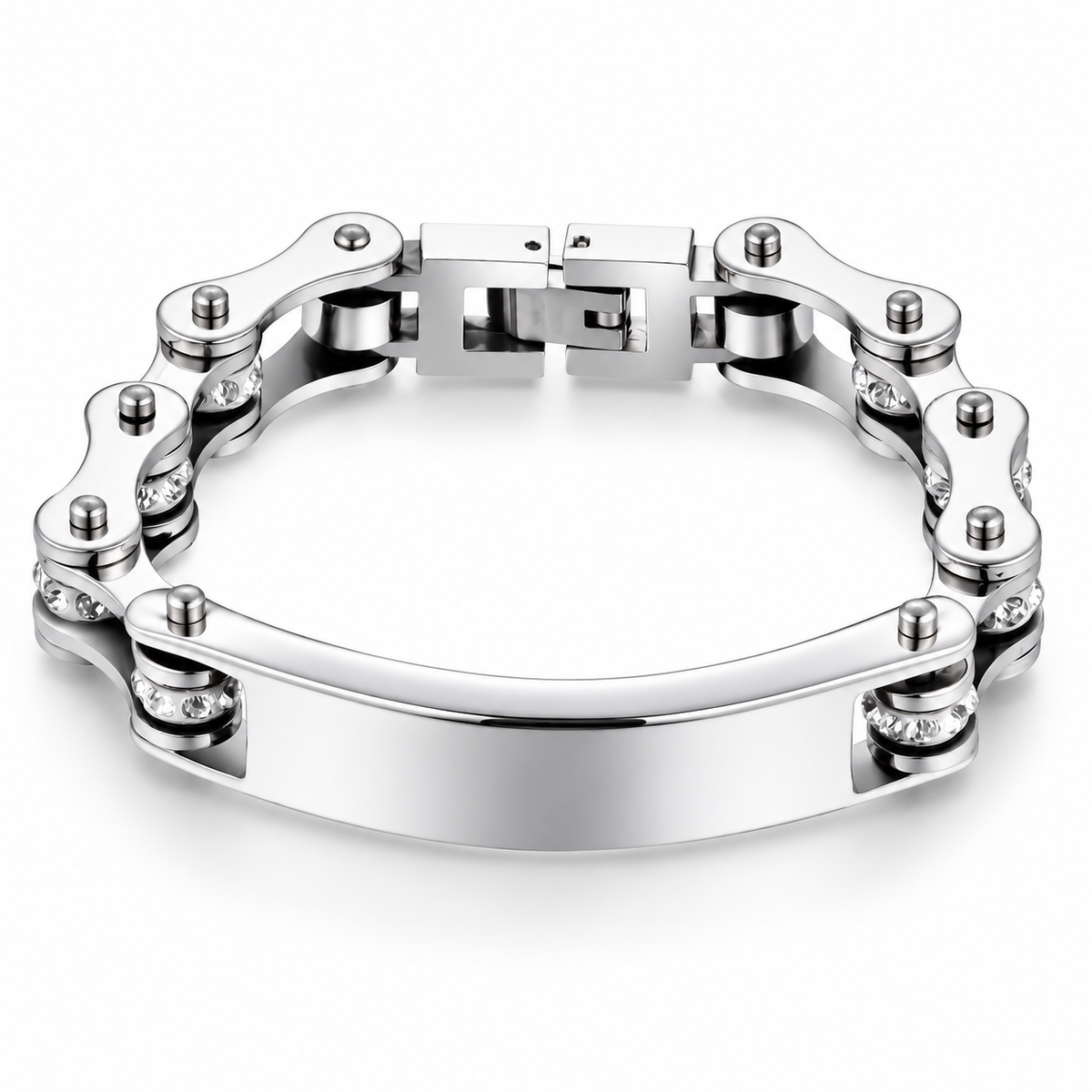 Cycolinks Custom 10mm Crystal Personalised ID Bracelet – clean product view with blank engraving plate