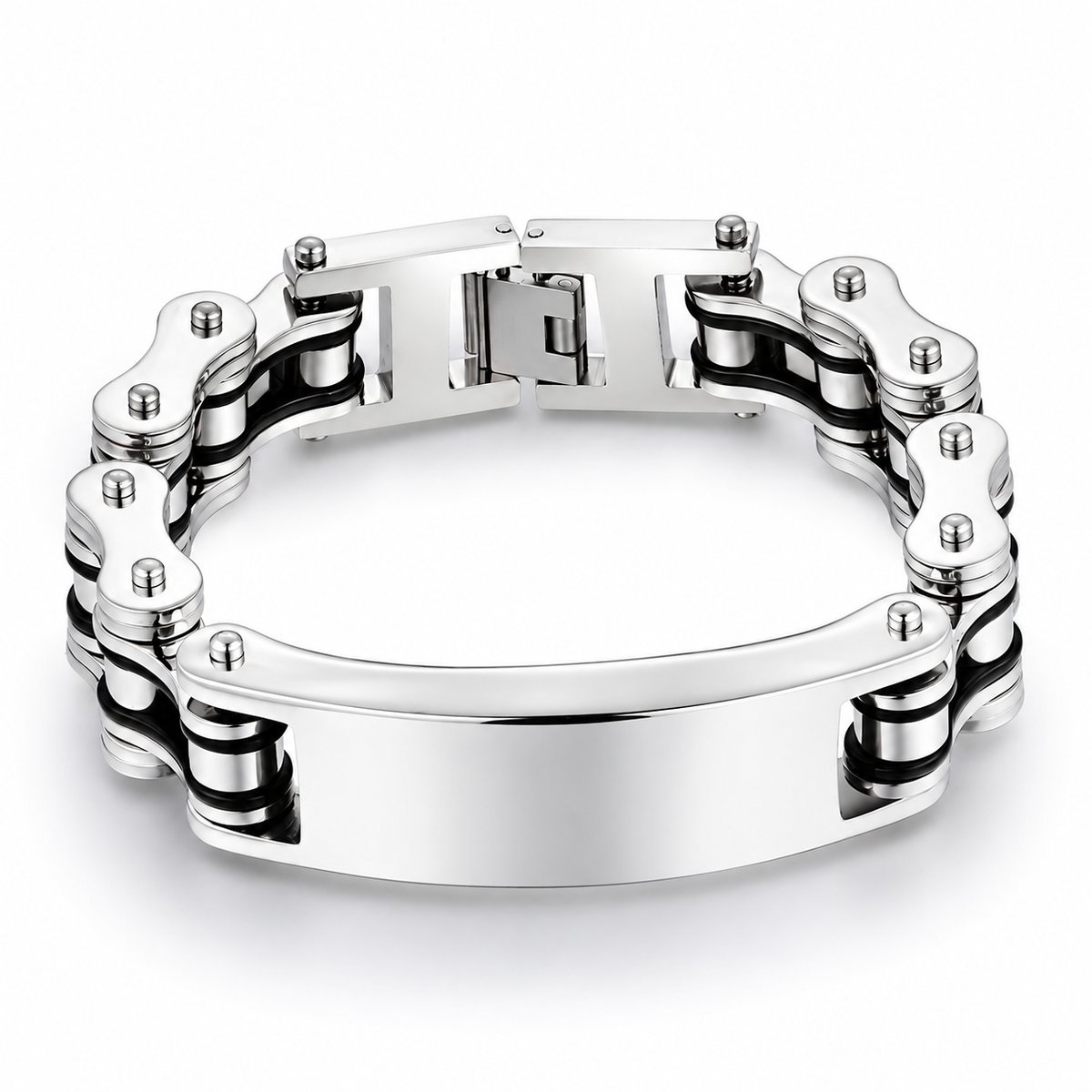 Silver Personalised Bike Chain ID Bracelet – 16mm — blank engraving plate
