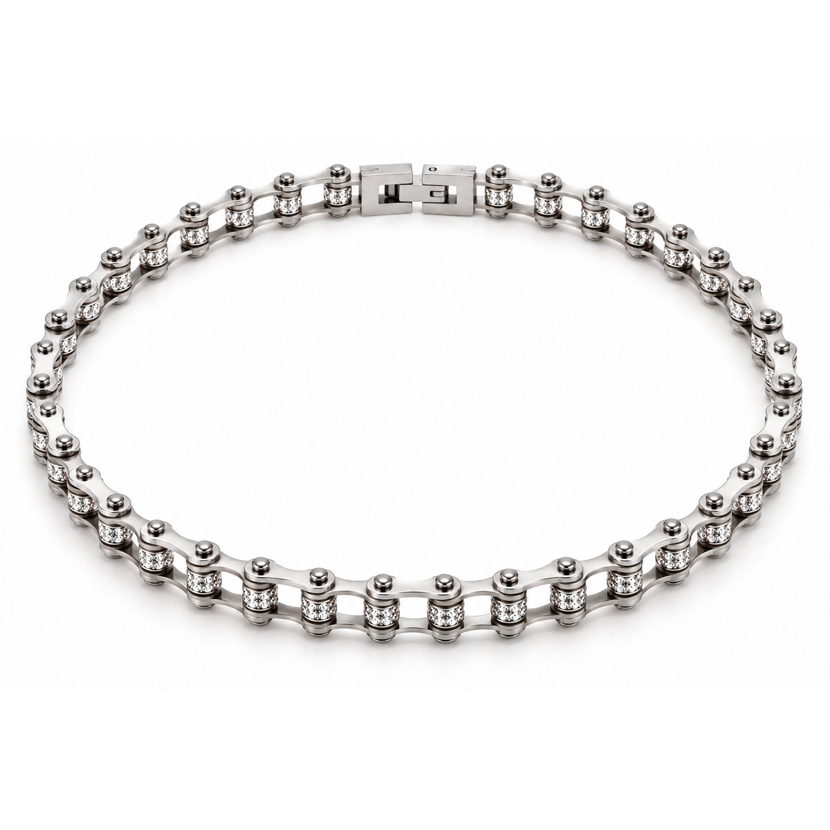 7mm Bike Chain Necklace in Crystal Silver colour