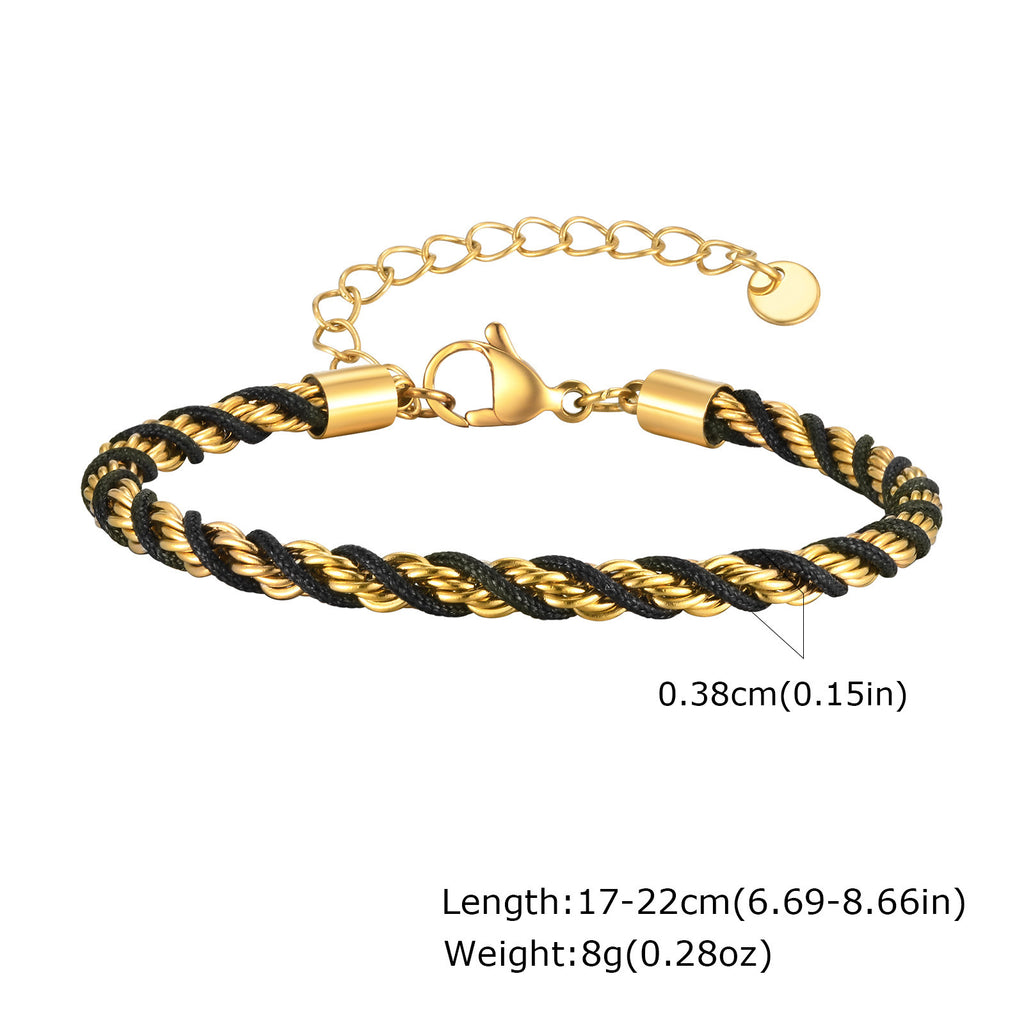 Stainless Steel Black Braided Rope Twist Bracelet Styled with Casual and Elegant Outfits - Size chart