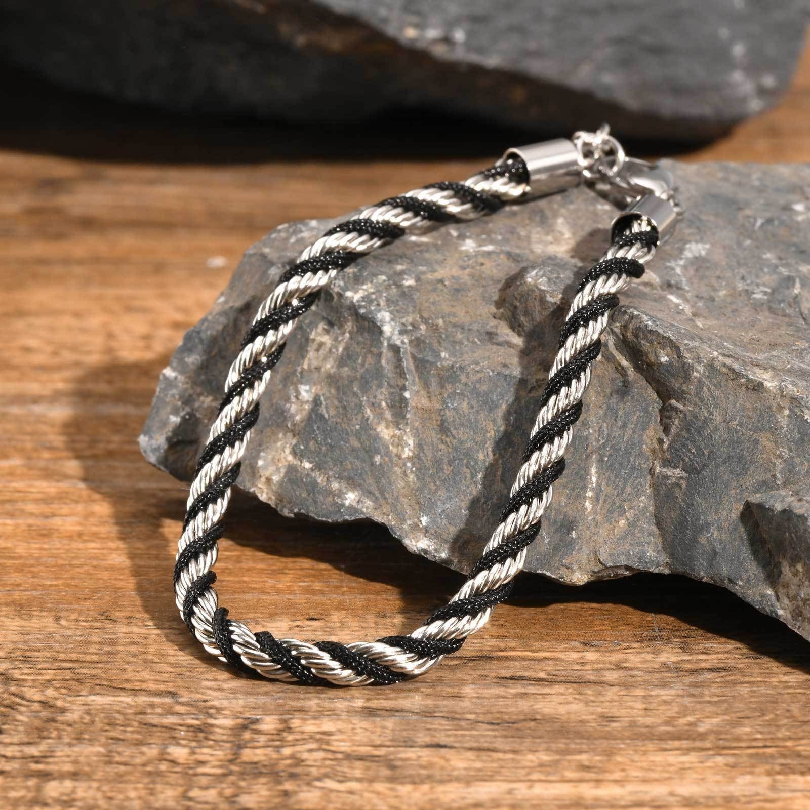 Cycolinks Stainless Steel Black Braided Rope Twist Bracelet Gold