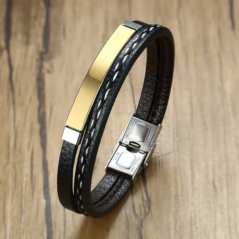 Cycolinks Custom Engraving Stainless Steel Leather Bracelet - Cycolinks