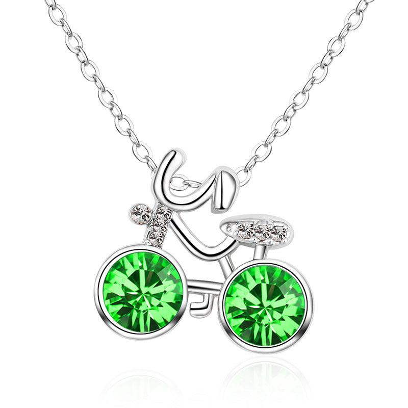CZ Bicycle Necklace in Green colour