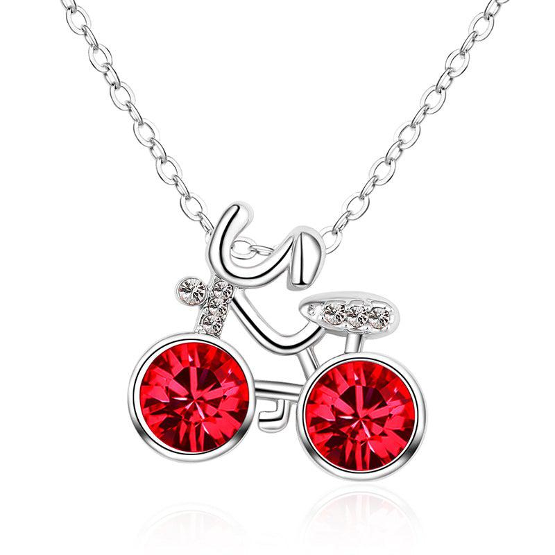 CZ Bicycle Necklace in Red colour