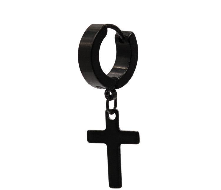 Stainless Steel Cross Drop Earrings in Black colour