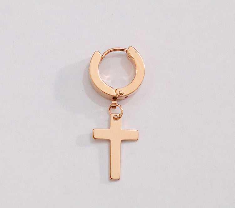 Stainless Steel Cross Drop Earrings in Rose Gold colour