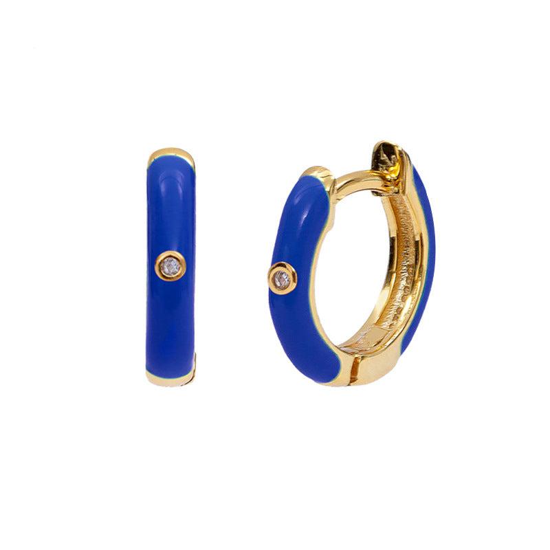 925 Sterling Silver Enamel Hoop Earrings in Blue colour