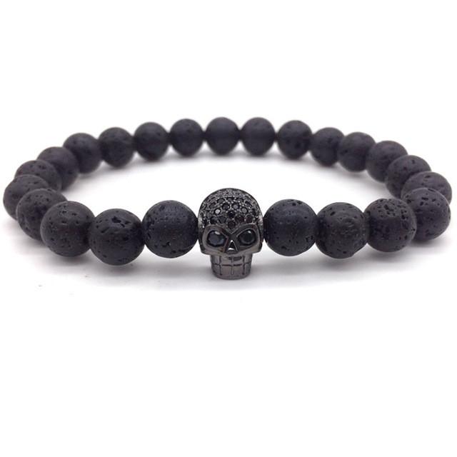 Skull Lava Stone Rope Bracelet in Black black colour