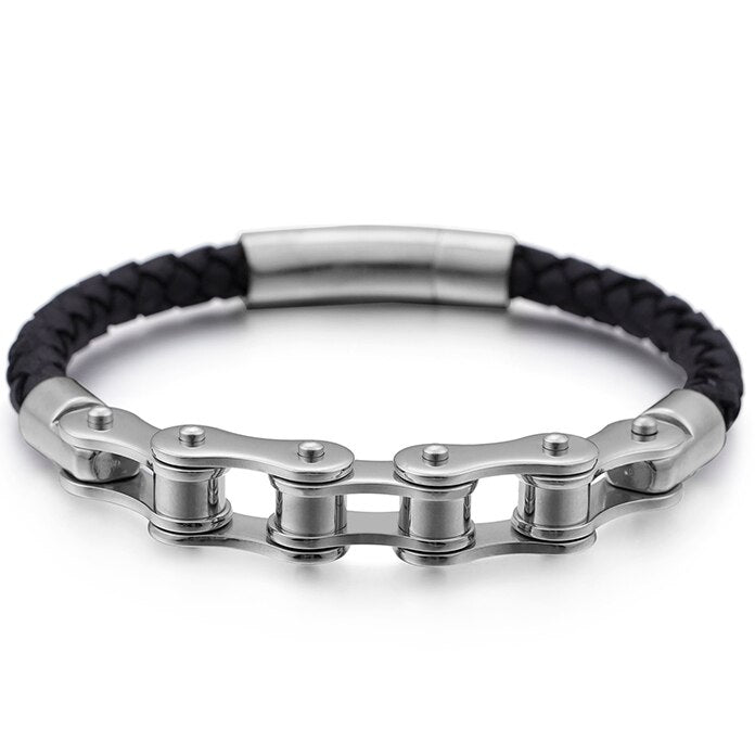 Cycolinks Leather Bike Chain Bracelet Gift for Men Biker Cyclist
