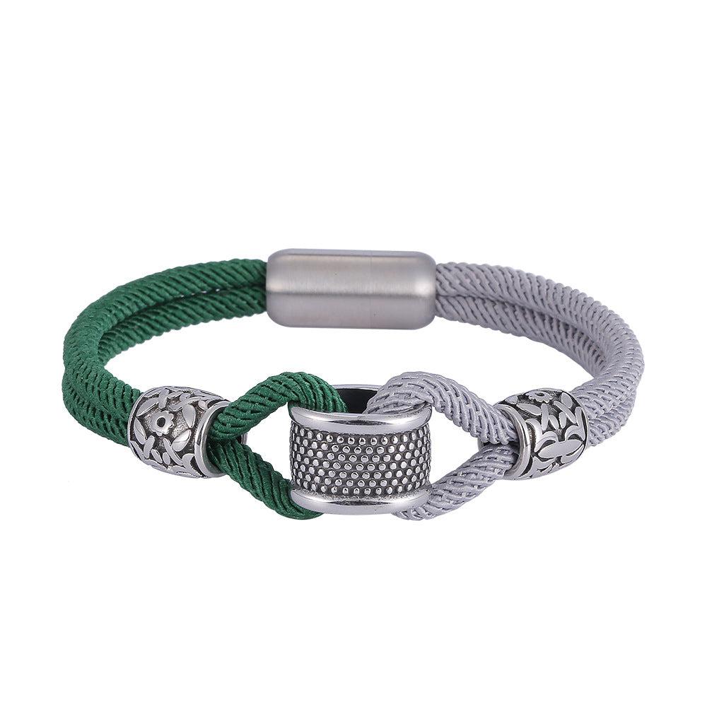 Titanium Steel Tread Multicolour Rope Bead in Green colour
