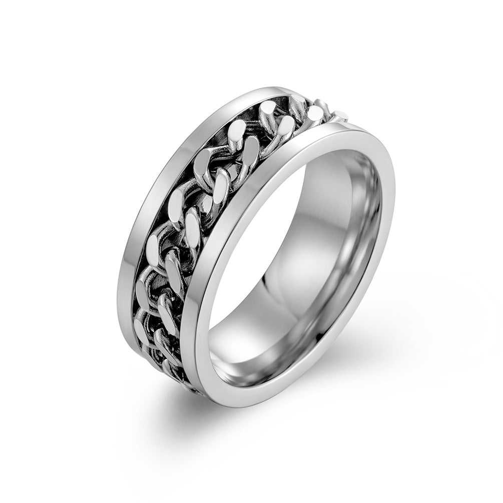 Biker Jewelry Shop-Grooved Spinner Center Unisex Ring 7mm / 13 Size-13