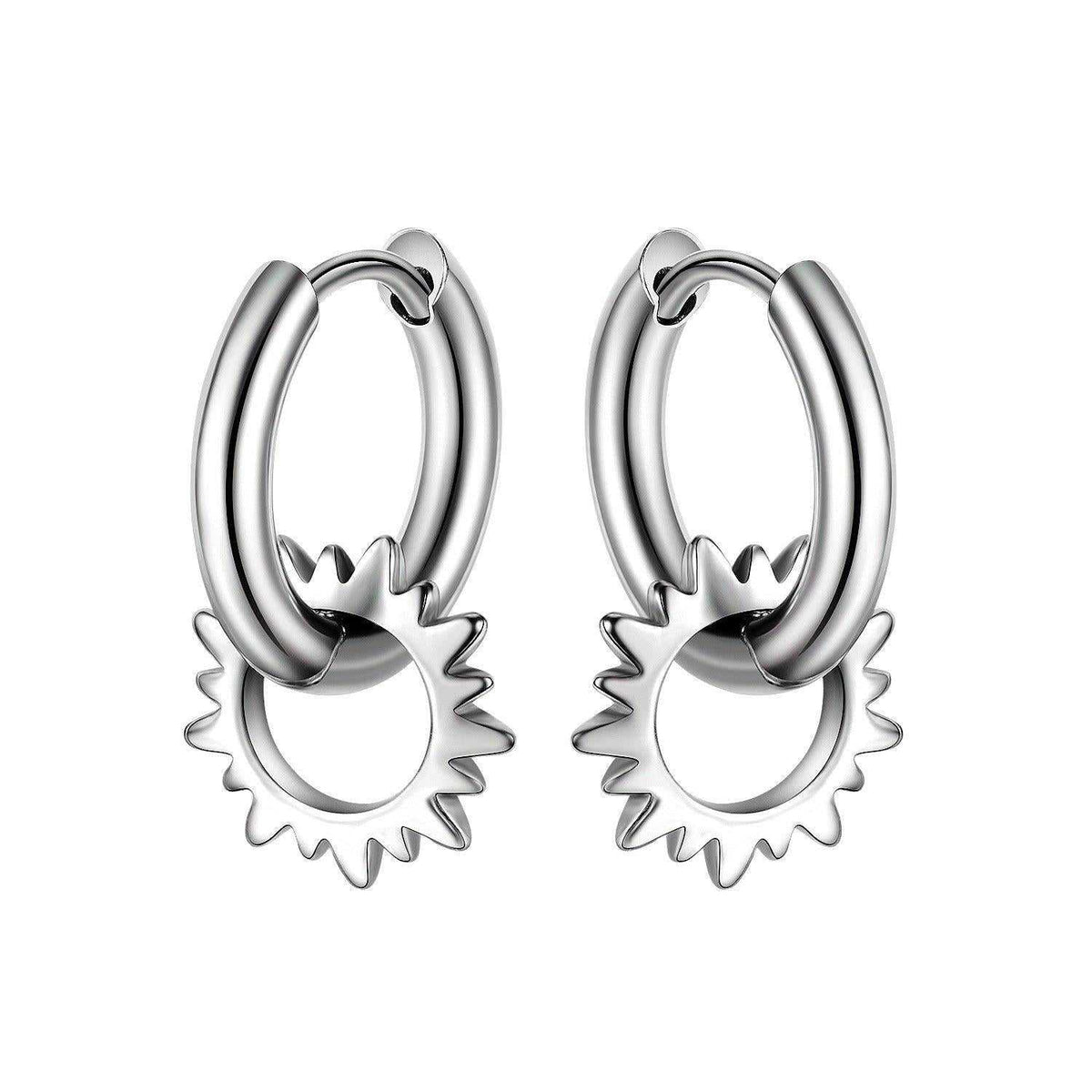 Cog Drop Hoop Earrings