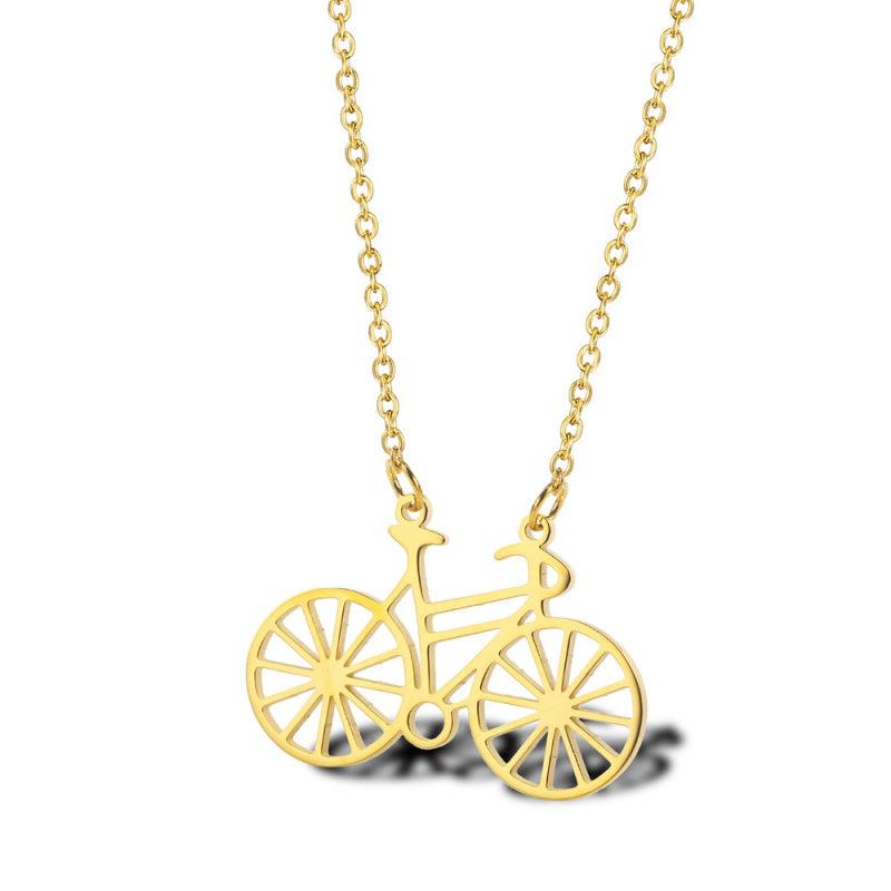 Steel Bicycle Necklace in Gold colour