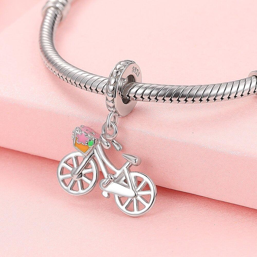 Cycolinks 925 Sterling Silver Bicycle Flower Basket Charm - Cycolinks