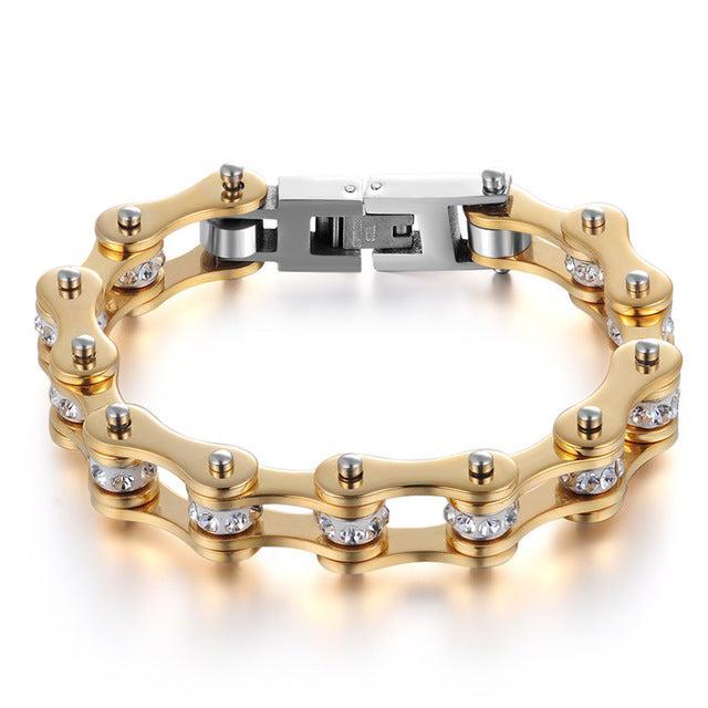 Gold Crystal Bike Chain Bracelet - Sparkling Rhinestones