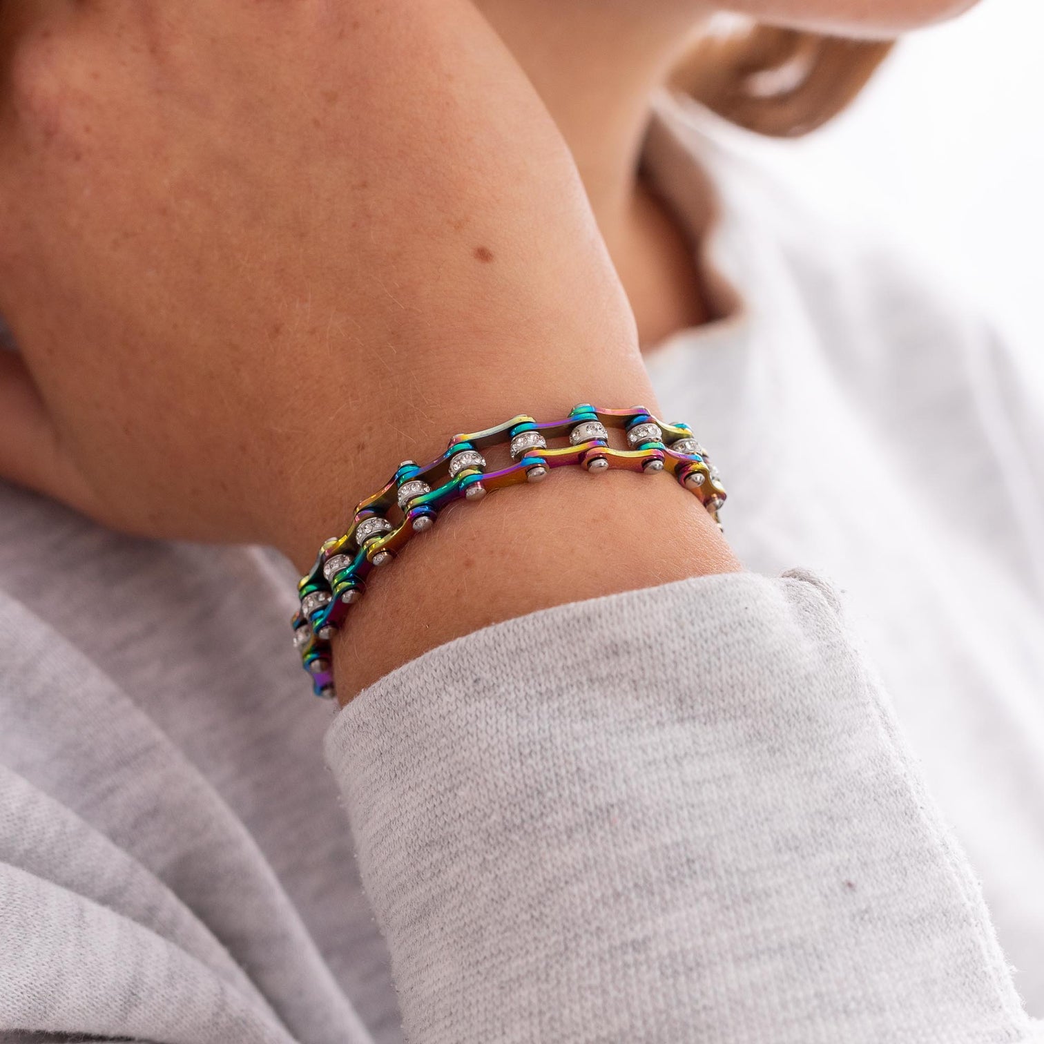 Cycolinks Rainbow Crystal Bike Chain Bracelet (7mm slim fit)