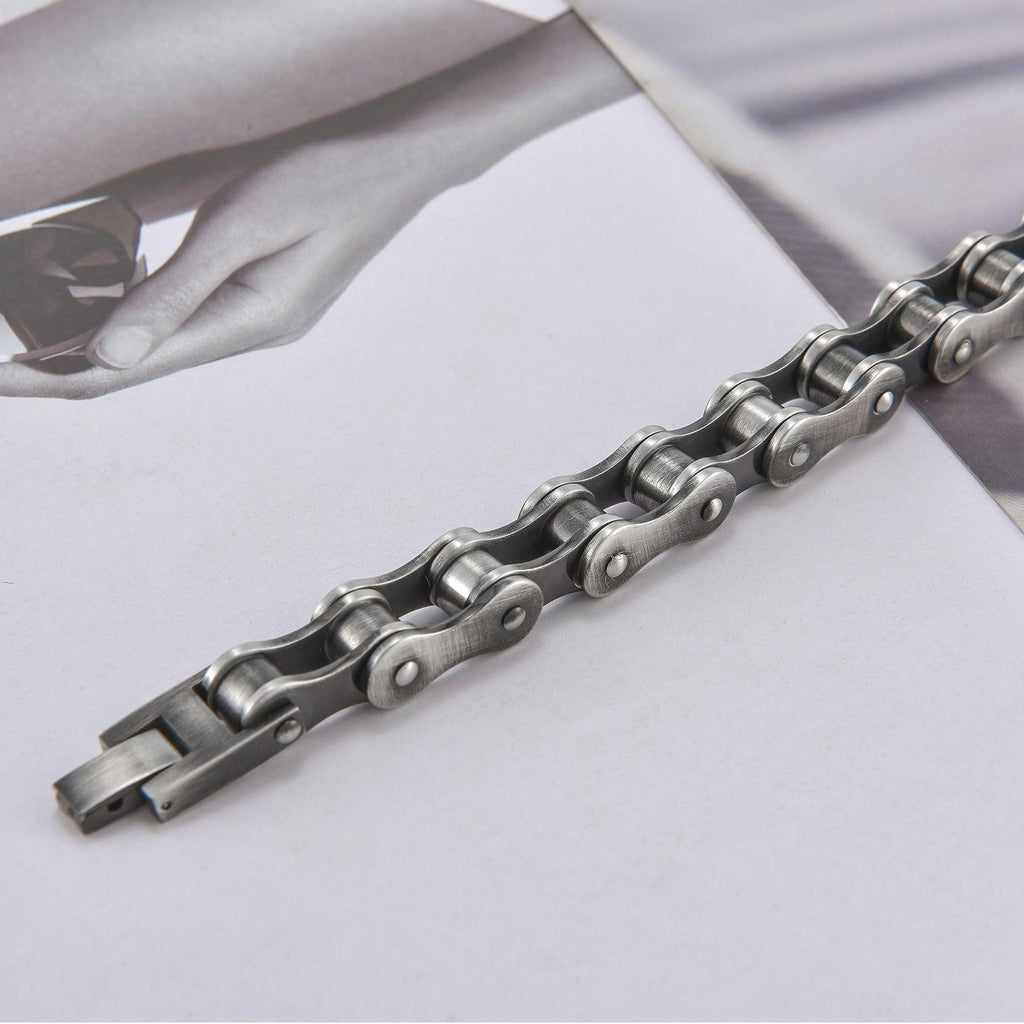 Cycolinks 10mm Retro Rustic Silver Bike Chain Bracelet - Cycolinks