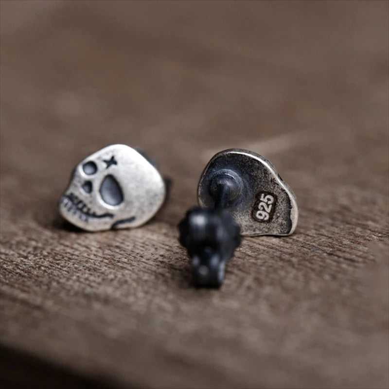 Cycolinks 925 Sterling Silver Punk Skull Earrings - Cycolinks