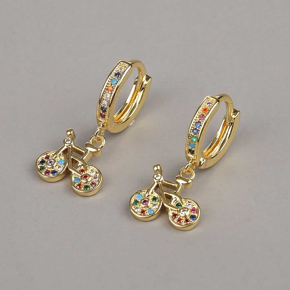 Cycolinks Gold Plating 18K Cubic Zircon Bicycle Earrings - Cycolinks