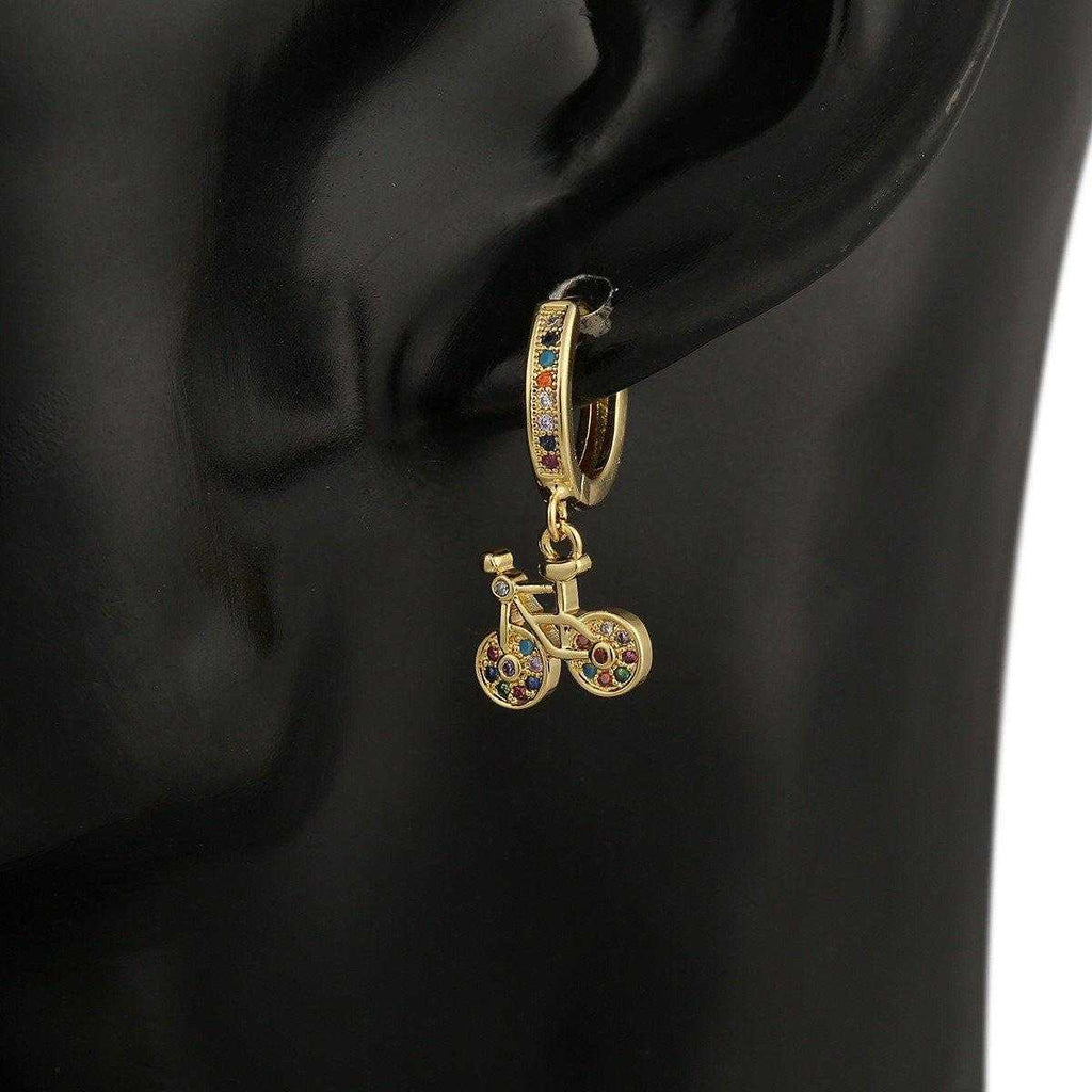 Cycolinks Gold Plating 18K Cubic Zircon Bicycle Earrings - Cycolinks