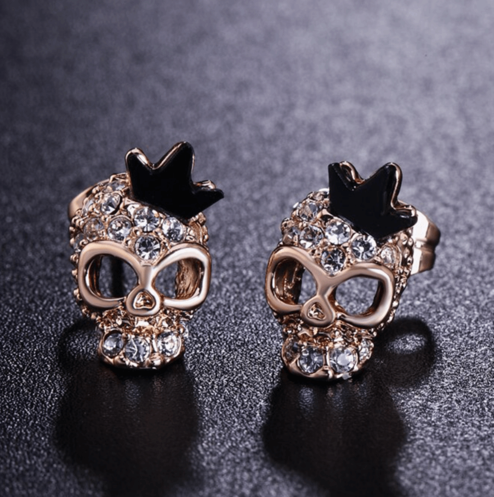 Cycolinks Skull Crown 18k Gold-plated Zircon Earrings - Cycolinks