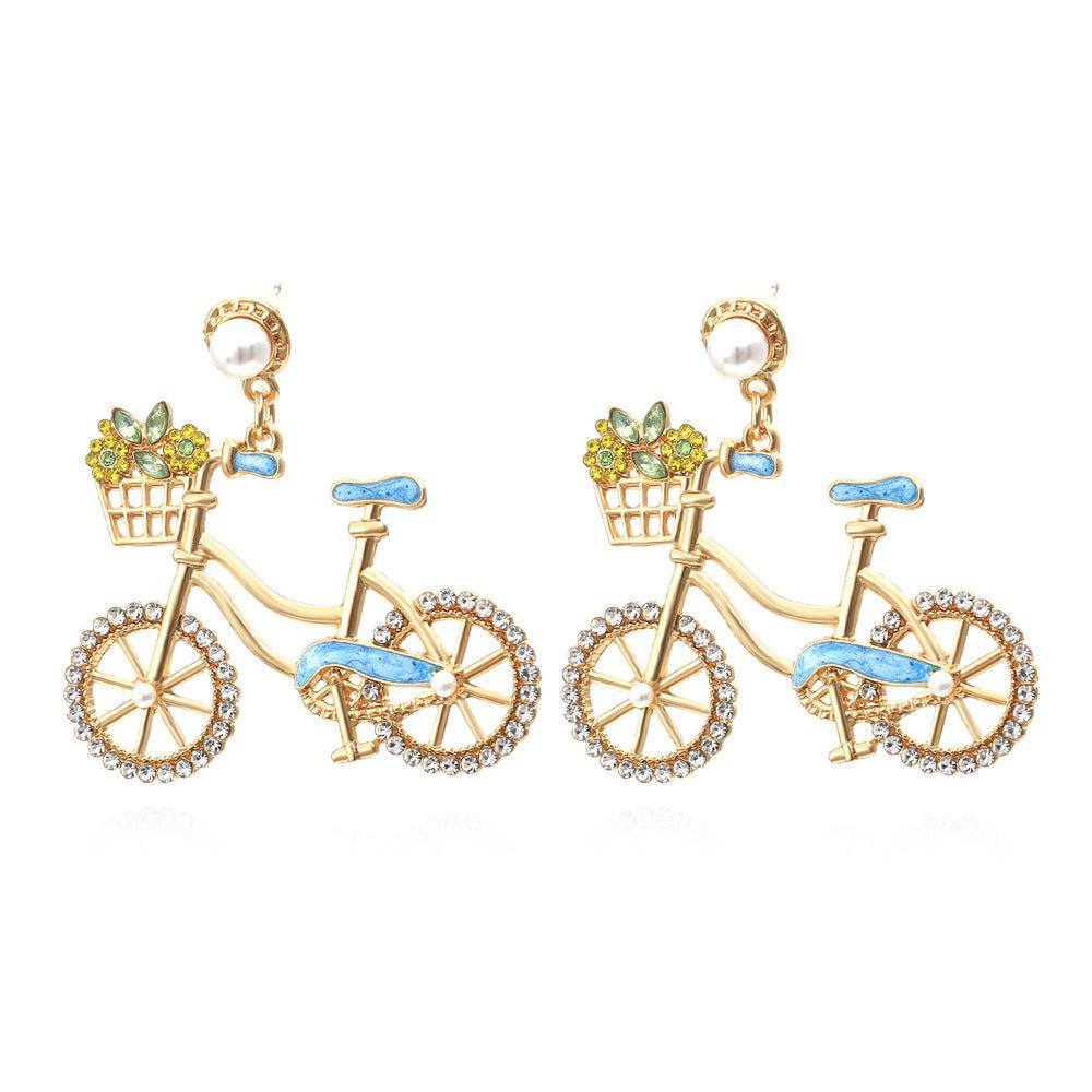 Crystal Bicycle Drop Earrings in Blue colour