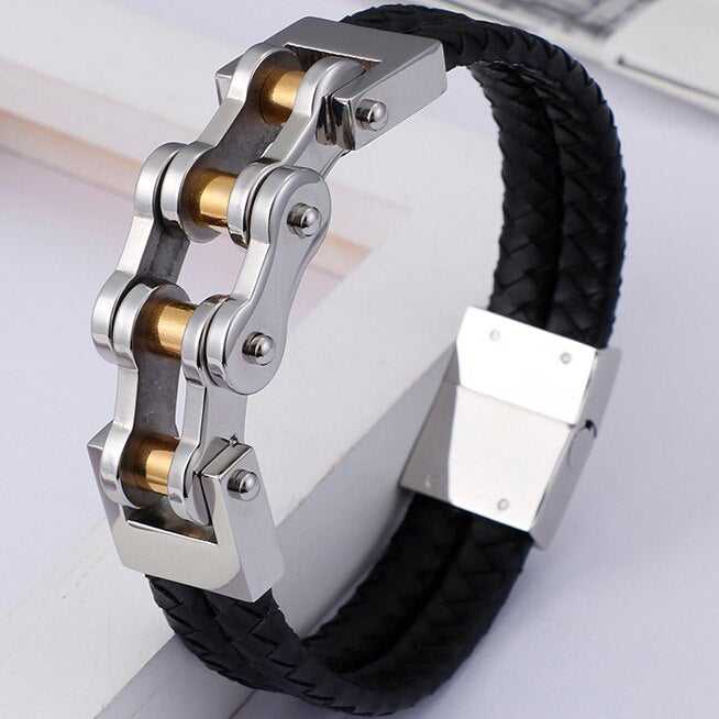 Cycolinks Magnetic Leather Bike Chain Bracelet - Cycolinks