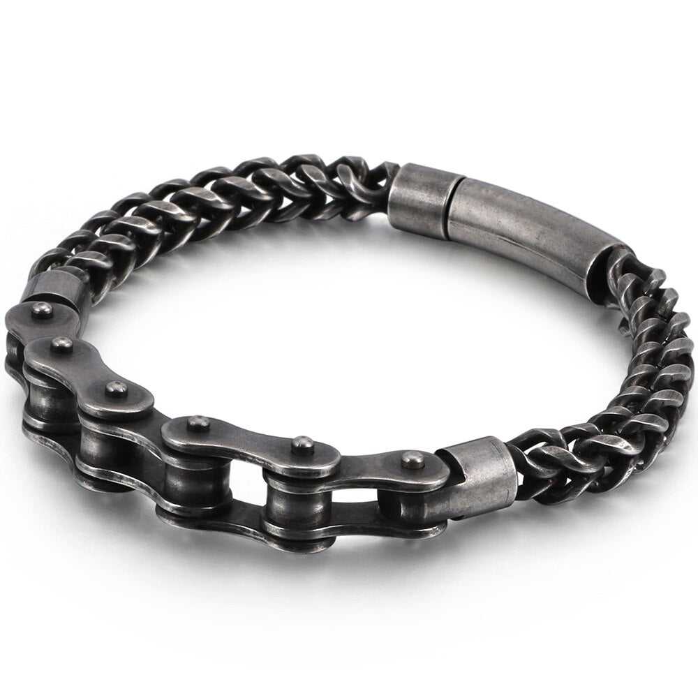Stainless Steel Cast-Link Bike Chain Bracelet in Vintage colour
