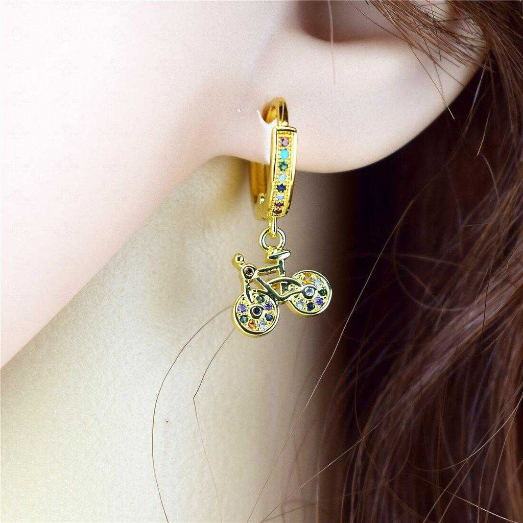 Cycolinks Gold Plating 18K Cubic Zircon Bicycle Earrings - Cycolinks