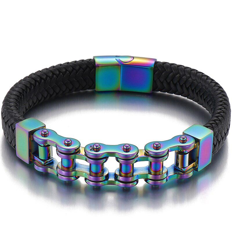 Cycolinks Rainbow Leather Bike Chain Bracelet