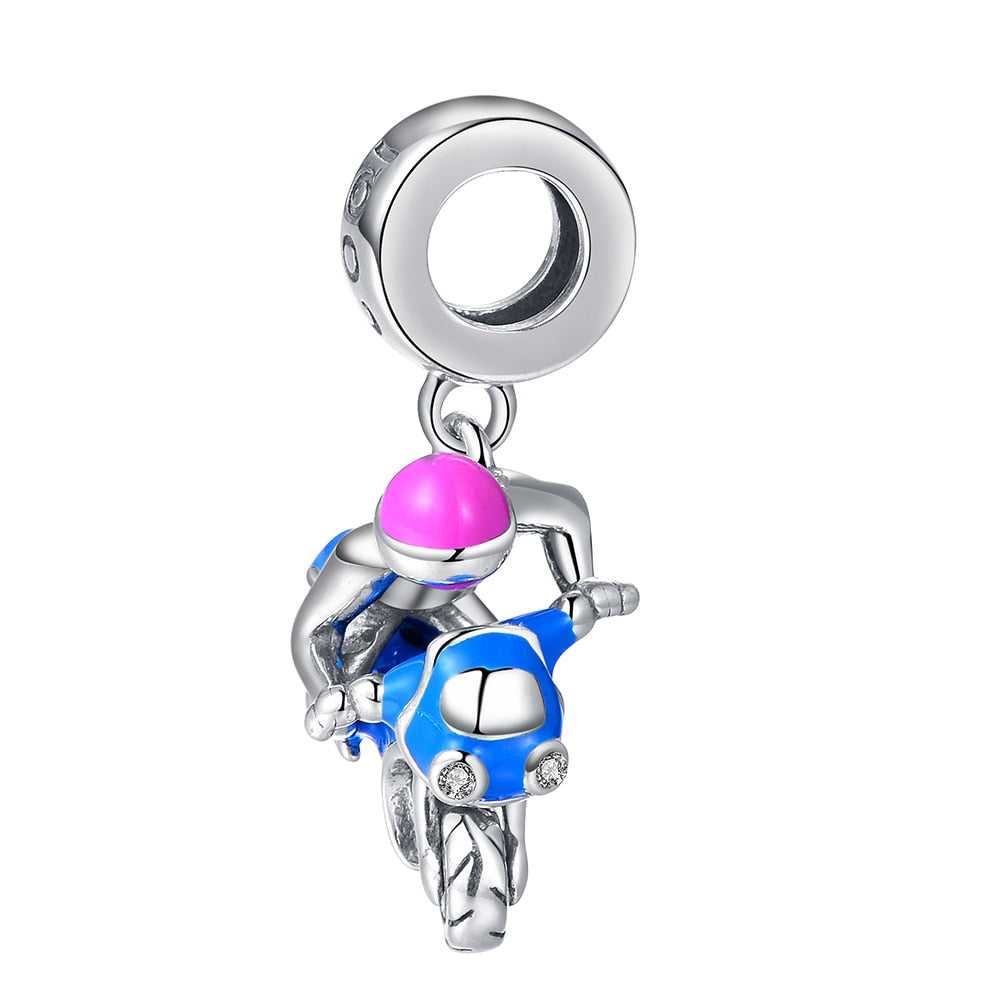 Cycolinks 925 Sterling Silver Biker Girl Motorcycle Charm - Cycolinks