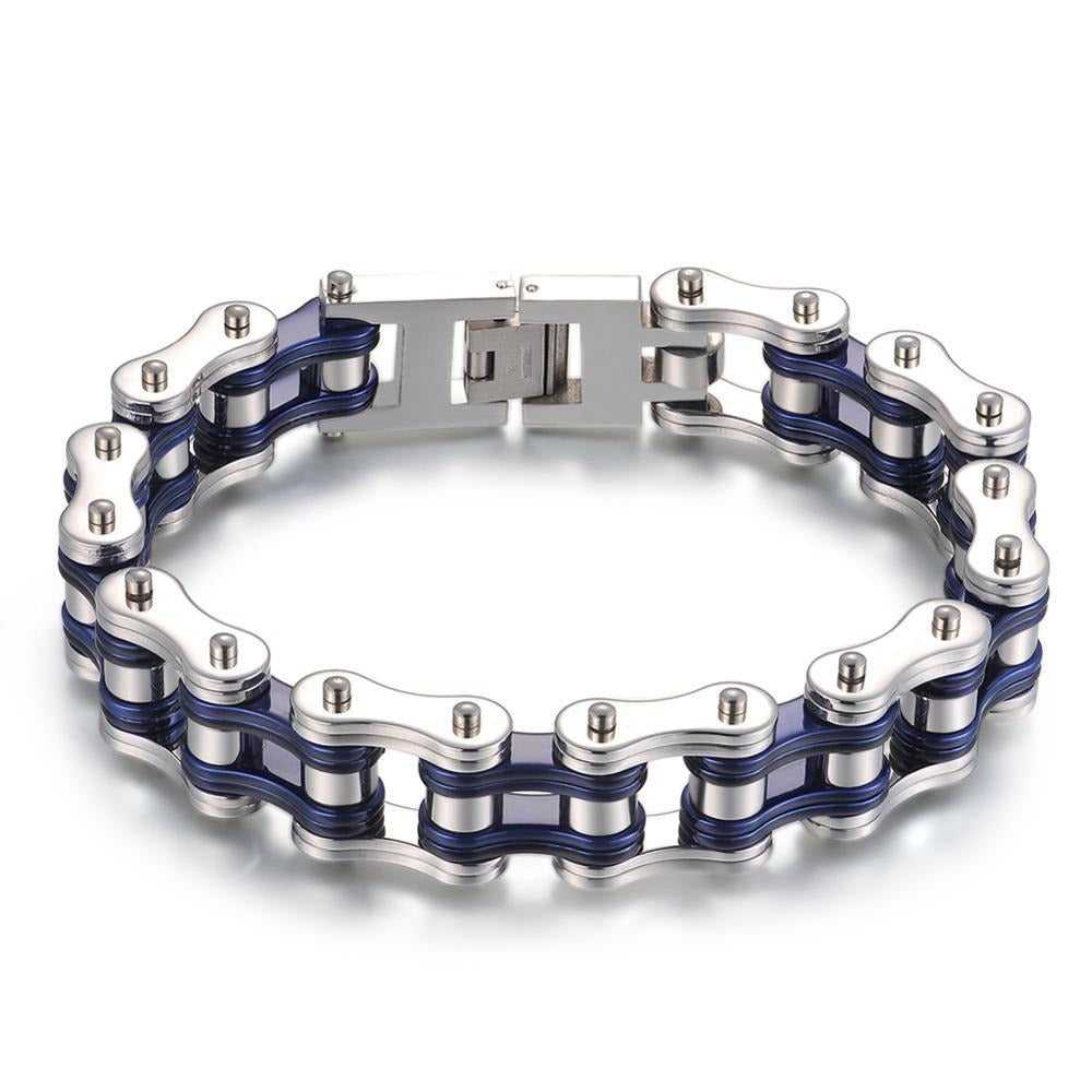 Cycolinks Silver & Blue Bike Chain Bracelet - Cycolinks