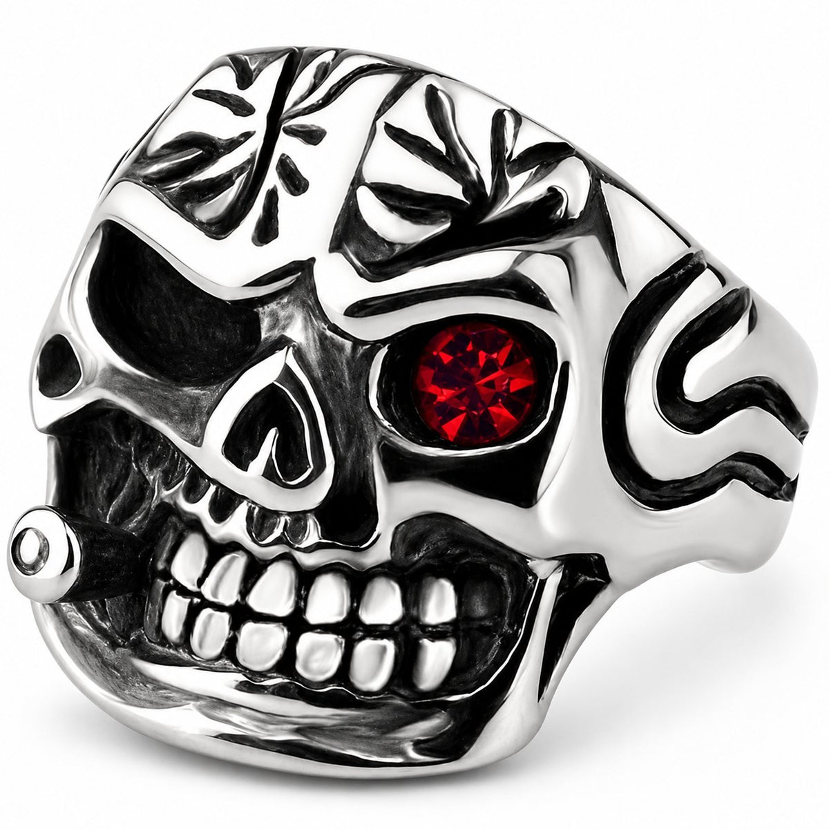 Cycolinks Smoking Skull Ring on a white background