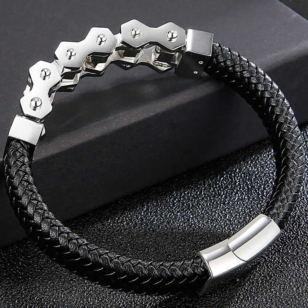 Cycolinks Braided Leather Bike Chain Bracelet - Cycolinks