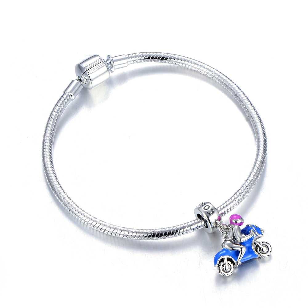 Cycolinks 925 Sterling Silver Biker Girl Motorcycle Charm