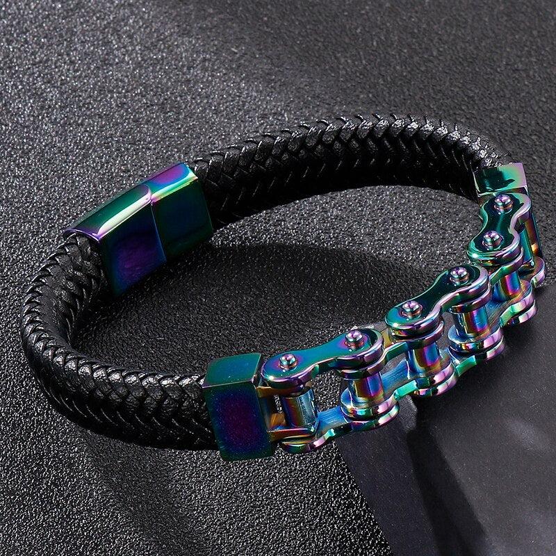 Cycolinks Rainbow Leather Bike Chain Bracelet - Cycolinks