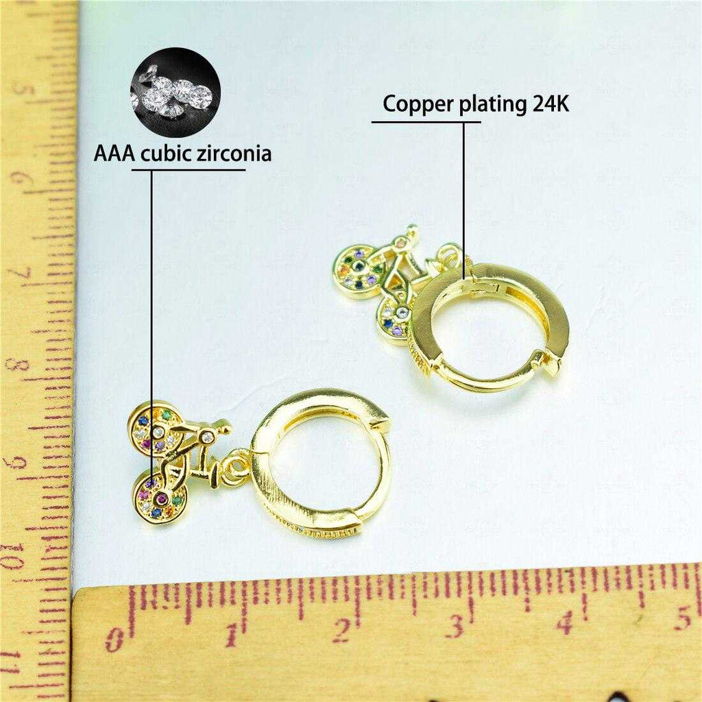 Cycolinks Gold Plating 18K Cubic Zircon Bicycle Earrings - Cycolinks