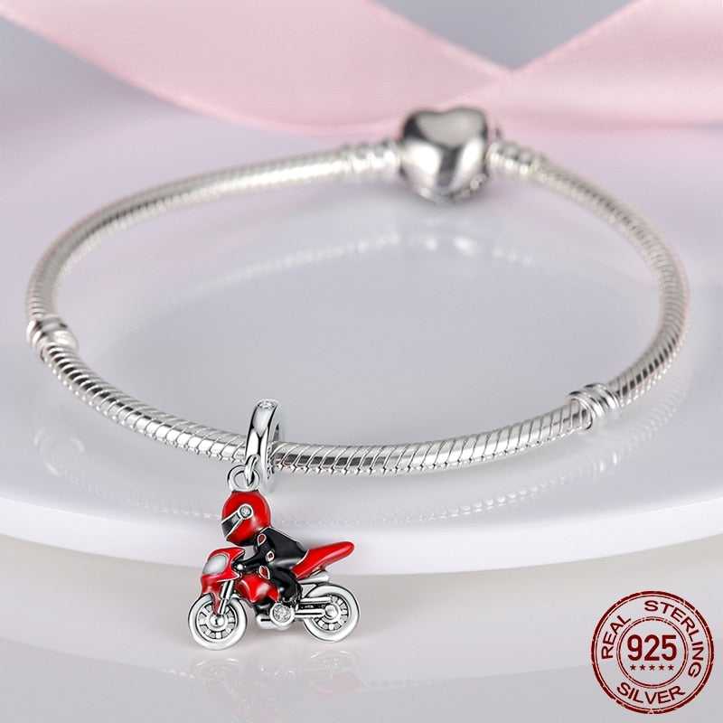 Cycolinks 925 Sterling Silver Motorcycle Racer Charm - Cycolinks