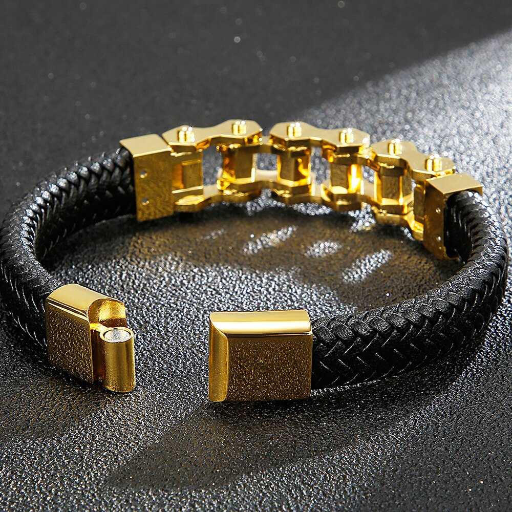 Cycolinks Leather Bike Chain Bracelet Gift for Men Biker Cyclist