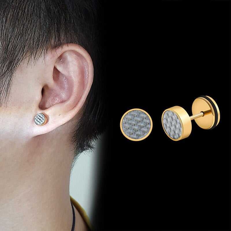 Carbon Fibre Stud Earrings in Gold colour