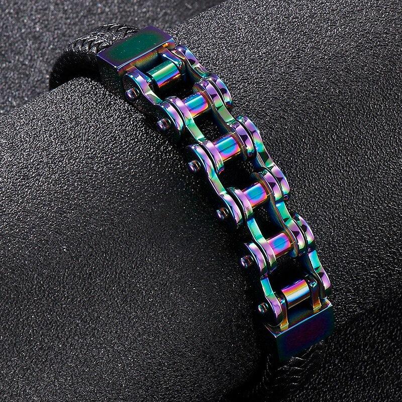 Cycolinks Rainbow Leather Bike Chain Bracelet - Cycolinks