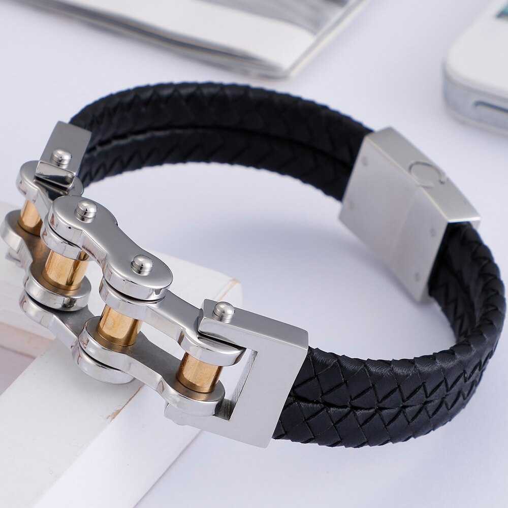 Cycolinks Magnetic Leather Bike Chain Bracelet - Cycolinks