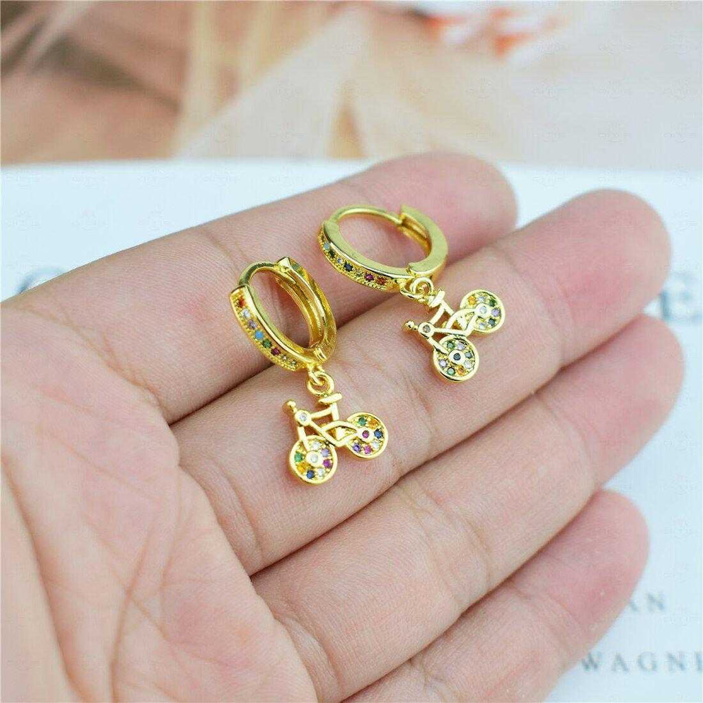Cycolinks Gold Plating 18K Cubic Zircon Bicycle Earrings - Cycolinks